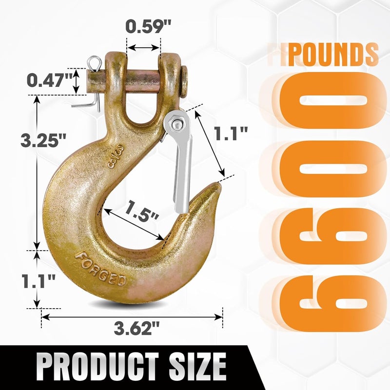 Digank 3/8" Clevis Slip Hook, G70 Tow & Winch Hooks with Safety Latch, Heavy Duty Forged Hook for Trailer, Transport, Lift & Pull, 18,000 lbs Capacity (2 Pack) - Image 3